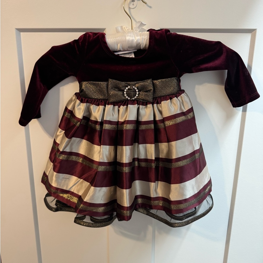 Elegant Burgundy and Gold Baby Dress